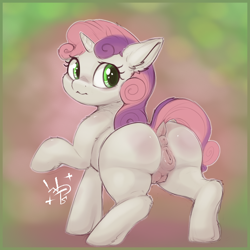 Size: 4700x4700 | Tagged: explicit, artist:wolps, sweetie belle, anatomically correct, anus, blank flank, butt, butt blush, crotchboobs, dark genitals, dock, female, filly, foal, foalcon, g4, genitals, horn, imported from derpibooru, looking back, nipples, nudity, plot, ponut, pony, presenting, presenting anus, presenting butt, presenting pussy, raised tail, rear view, solo, solo female, sweetie butt, tail, tail aside, teats, unicorn, vulva