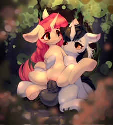 Size: 1862x2048 | Tagged: explicit, artist:silver fox, oc, balls, chest fluff, clitoris, cute, cute porn, duo, female, foalcon, genitals, horn, horsecock, human vulva, human vulva on pony, imported from derpibooru, looking at each other, looking at someone, male, mare, medial ring, nudity, oc only, outdoor sex, outdoors, penetration, penis, pony, sex, smiling, smiling at each other, stallion, straight, unicorn, vaginal, vaginal secretions, vulva