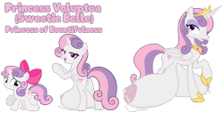 Size: 2134x1080 | Tagged: explicit, artist:dustin thomas hogan, sweetie belle, oc, oc:princess voluptua, age progression, alicorn, alicornified, big crotchboobs, breast milk, crotchboobs, earth pony, female, foalcon, g4, huge crotchboobs, imported from derpibooru, impossibly large crotchboobs, lactation, nipples, nudity, older, oppai loli, pink bow, progression, race swap, sagging crotchboobs, simple background, solo, solo female, source needed, sweetiecorn, transparent background