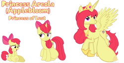 Size: 2134x1080 | Tagged: explicit, artist:dustin thomas hogan, apple bloom, oc, oc:princess areola, age progression, alicorn, alicornified, big crotchboobs, bloomicorn, breast milk, crotchboobs, earth pony, female, foalcon, g4, huge crotchboobs, imported from derpibooru, impossibly large crotchboobs, lactation, nipples, nudity, older, oppai loli, pink bow, progression, race swap, sagging crotchboobs, simple background, solo, solo female, source needed, transparent background