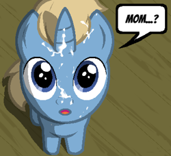 Size: 736x670 | Tagged: explicit, artist:realdash, oc, oc:copper flare, colt, copperbetes, cum, cute, dialogue, facial, floor, foal, foalcon, g4, horn, implied incest, implied twilight sparkle, imported from derpibooru, looking at you, looking up, male, oc only, ocbetes, offspring, open mouth, parent:oc:anon, parent:twilight sparkle, parents:canon x oc, pixel-crisp art, pony, solo, son, tail, unicorn, unicorn oc