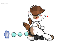 Size: 1754x1240 | Tagged: explicit, artist:bun_burst, anal beads, anal insertion, anus, balls, butt, colt, earth pony, foal, foalcon, g4, genitals, horsecock, implied princess luna, imported from derpibooru, insertion, magic, magic aura, male, moaning, moaning in pleasure, nudity, offscreen character, penis, pipsqueak, plot, pony, sex, sex toy, simple background, solo, solo male, white background