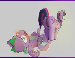 Size: 1094x848 | Tagged: explicit, artist:unnamedpon3, spike, twilight sparkle, aftersex, age difference, ahegao, anatomically correct, anus, blushing, both cutie marks, butt, butt focus, creampie, cum, cum on vulva, dark genitals, dock, dragon, dragon dick, dragon on pony action, dripping, dripping cum, duo, duo male and female, emanata, erection, female, fluffy, foalcon, g4, genitals, glazed dick, horn, imported from derpibooru, interspecies, knot, knotted penis, looking back, looking pleasured, lying down, male, mare, nudity, on back, on floor, open mouth, penis, pleasure, plot, ponut, pony, pseudoincest, rear view, ship:twispike, shipping, shivering, simple background, standing, straight, tail, tail aside, tongue out, twibutt, twilight is a foal fiddler, unicorn, unicorn twilight, vaginal creampie, vaginal secretions, vulva, wet, wingless spike