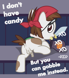 Size: 3328x3762 | Tagged: explicit, artist:gollygosh, anus, balls, bandana, butt, clothes, colt, costume, earth pony, eyepatch, foal, foalcon, g4, genitals, halloween, holiday, imported from derpibooru, looking at you, looking back, male, nightmare night, nudity, penis, pipsqueak, pirate costume, pony, presenting, presenting butt, raised leg, show accurate, show accurate porn, solo, solo male, sword, text, trick or treat, vector, weapon