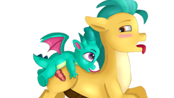 Size: 1920x1080 | Tagged: explicit, artist:jbond, anal, anal creampie, baby, baby dragon, babycon, balls deep, blushing, creampie, cum, cumming, cute, cute porn, dragon, dragon dick, dragon on pony action, duo, duo male, earth pony, foalcon, g5, gay, genitals, hitch trailblazer, horsecock, imported from derpibooru, interspecies, knot, long tongue, looking at each other, looking at someone, male, nudity, open mouth, penetration, penis, pony, reverse foalcon, sex, ship:spartch, shipping, simple background, size difference, sparky sparkeroni, sparkybetes, stallion, toddler, tongue out, white background, x-ray
