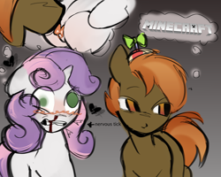 Size: 5000x4000 | Tagged: explicit, semi-grimdark, artist:19itsme87, button mash, sweetie belle, blood, blushing, colt, colt on filly, cunnilingus, duo, duo male and female, earth pony, female, filly, foal, foalcon, g4, genitals, gradient background, gritted teeth, horn, imported from derpibooru, licking, male, nervous, nosebleed, nudity, oral, pony, sex, ship:sweetiemash, shipping, straight, teeth, tongue out, unicorn, vulva