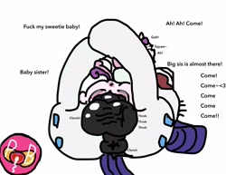 Size: 2949x2278 | Tagged: explicit, artist:paciblabber, rarity, sweetie belle, 1000 hours in ms paint, anus, baby, baby pony, baby sweetie belle, babycon, balls, belle sisters, butt, eyes closed, female, filly, foal, foalcon, futa, futa on female, futa on filly, futa rarity, g4, genitals, horn, imported from derpibooru, incest, intersex, lesbian, nudity, pacifier, penis, plap, plot, ponut, pony, raricest, sex, ship:raribelle, shipping, siblings, sisters, text, unicorn, vulva