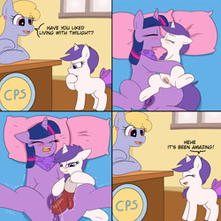 Size: 3500x3500 | Tagged: explicit, artist:principe-ricardo, twilight sparkle, oc, oc:snowie aura, age difference, anus, bad parenting, bandana, blank flank, bow, canon x oc, clitoral stimulation, female, female orgasm, females only, filly, filly on mare, foal, foalcon, foaldom, g4, genitals, hands free, horn, human shoulders, imported from derpibooru, indoors, insertion, kiss on the lips, kissing, lesbian, mare, nudity, orgasm, pony, sex toy, shipping, size difference, tail, tail bow, tremble spikes, trembling, twilight is a foal fiddler, unicorn, unicorn oc, unicorn twilight, vaginal insertion, vaginal orgasm, vibrator, vulva