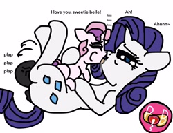 Size: 2949x2278 | Tagged: explicit, artist:paciblabber, rarity, sweetie belle, 1000 hours in ms paint, anus, baby, baby pony, baby sweetie belle, babycon, balls, belle sisters, eyes closed, female, filly, foal, foalcon, french kiss, futa, futa on female, futa on filly, futa rarity, g4, genitals, horn, imported from derpibooru, incest, intersex, kissing, lesbian, nudity, pacifier, plap, ponut, pony, raricest, sex, ship:raribelle, shipping, siblings, sisters, text, unicorn
