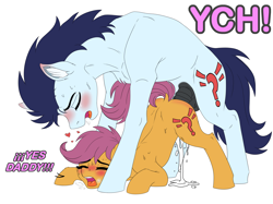 Size: 6700x5000 | Tagged: explicit, artist:star glowing, scootaloo, age difference, ai composition, ai content, auction, auction open, blushing, butt blush, commission, commission open, daddy kink, female, filly, foal, foalcon, g4, genitals, imported from derpibooru, male, nudity, pegasus, penetration, penis, pony, sex, ship:soarinloo, shipping, soarin', stallion, stallion on filly, straight, vaginal, vaginal secretions, wingless, wrong cutie mark, your character here