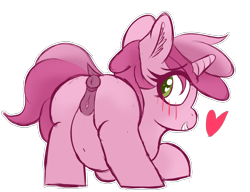 Size: 3456x2658 | Tagged: explicit, artist:frosthawkpone, anatomically correct, anus, ass up, background pony, belly, belly button, blank flank, blushing, butt, chubby, chubby pinch, clitoris, dark genitals, dock, fat, female, filly, foal, foalcon, g4, genitals, heart, heart eyes, horn, imported from derpibooru, looking back, nudity, plot, ponut, pony, presenting, presenting butt, ruby pinch, simple background, solo, solo female, tail, transparent background, unicorn, vulva, wingding eyes