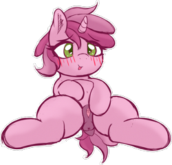 Size: 3225x3098 | Tagged: explicit, artist:frosthawkpone, :p, anatomically correct, anus, background pony, belly, belly button, blank flank, blush lines, blushing, chubby, chubby pinch, clitoris, dark genitals, dock, fat, female, filly, foal, foalcon, g4, genitals, horn, imported from derpibooru, lying down, nudity, on back, plump, ponut, pony, presenting, presenting pussy, ruby pinch, simple background, solo, solo female, spread legs, spreading, tail, tongue out, transparent background, unicorn, vulva