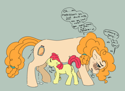 Size: 2118x1540 | Tagged: explicit, artist:mushroompup, apple bloom, age difference, anus, applecest, bad parenting, blank flank, blush lines, blushing, breastfeeding, breath, butt, dialogue, drool, duo, duo female, earth pony, eyes closed, female, females only, filly, floppy ears, foal, foalcon, freckles, g4, genitals, hoof heart, imminent orgasm, imported from derpibooru, incest, infidelity, lesbian, mare, mother and child, mother and daughter, not cum, not futa, nudity, nursing, onomatopoeia, pear butter, plot, pony, raised hoof, ship:pearbloom, shipping, speech bubble, squirting, standing on three hooves, suckling, tail, underhoof, vaginal secretions, vulva