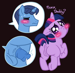 Size: 1625x1595 | Tagged: explicit, artist:vodkamewtwoni, twilight sparkle, age difference, anatomically correct, anus, balls, becoming erect, begging for it, blushing, butt, daddy, dock, duo, duo male and female, father and child, father and daughter, female, filly, filly on stallion, filly twilight sparkle, foal, foalcon, frog (hoof), g4, genitals, horn, horsecock, imported from derpibooru, incest, infidelity, kissy face, looking back, male, night light, nudity, penis, pony, precum, presenting, presenting butt, semi-erect, sex request, sheath, ship:twinight, shipping, speech bubble, stallion, straight, sweat, tail, text, twicest, underhoof, unicorn, vulva, younger