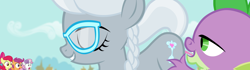 Size: 3840x1080 | Tagged: questionable, apple bloom, scootaloo, silver spoon, spike, sweetie belle, ass up, baby, baby dragon, baby dragon on filly, braid, caught, cunnilingus, cutie mark crusaders, dragon, dragon on filly, dragon on filly action, dragon on pony action, earth pony, edit, edited screencap, eyes closed, female, filly, flight to the finish, foal, foalcon, g4, glasses, horn, imported from derpibooru, interspecies, male, my little pony: friendship is magic, oral, outdoor sex, outdoors, pegasus, pony, raised tail, screencap, season 4, sex, ship:silverspike, shipping, shocked, shocked expression, show accurate, show accurate porn, side view, smiling, softcore, straight, tail, unicorn