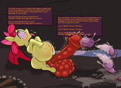 Size: 1375x1000 | Tagged: explicit, grotesque, artist:stoopedhooy, apple bloom, ahegao, balls, big balls, big penis, birth, birthing, bladder bulge, campfire, crying, cum, cumming, earth pony, fetish, flared, foal, foalcon, futa, futa apple bloom, futa filly, g4, game mechanics, gameplay, genitals, horsecock, imported from derpibooru, infestation, intersex, nudity, open mouth, parasite, parasite fetish, parasite pregnancy, penis, pony, pregbloom, pregnant, slug, story included, tongue out