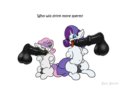 Size: 1754x1240 | Tagged: explicit, artist:bun_burst, rarity, sweetie belle, age difference, bdsm, chastity, chastity cage, colt, cum inflation, disembodied penis, elusive, foal, foalcon, g4, gay, genitals, horn, horsecock, imported from derpibooru, inflation, licking, licking cock, male, nudity, oral, penis, pony, rule 63, sex, silver bell, simple background, stallion, stallion on colt, stallion on stallion, tongue out, unicorn, white background
