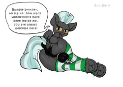 Size: 1754x1240 | Tagged: explicit, artist:bun_burst, after anal, age difference, anal insertion, anus, backsack, balls, bdsm, brothers, butt, chastity, chastity cage, clothes, colt, eyelashes, femboy, foal, foalcon, frog (hoof), g4, genitals, horsecock, imminent incest, imminent sex, implied foalcon, implied gay, implied incest, implied rumble, implied rumblelane, implied sex, implied shipping, implied wonderbolts, imported from derpibooru, incest, inflation, insertion, larger male, leggings, legwear, looking at you, looking back, looking back at you, male, male pov, medial ring, nudity, offscreen character, offscreen male, pegasus, penis, plot, ponut, pony, pov, presenting, presenting butt, rear view, signature, simple background, solo, solo male, spread butt, stallion, stallion on colt, talking to viewer, text, thunderlane, underhoof, white background