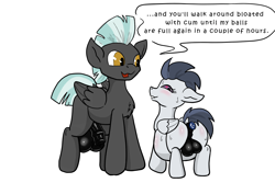 Size: 1754x1240 | Tagged: explicit, artist:bun_burst, after anal, age difference, anal insertion, balls, belly, belly inflation, brothers, buttplug, colt, creampie, cum, cum belly, cum inflation, cum plugged, duo, duo male, erection, foal, foalcon, g4, gay, genitals, height difference, horsecock, imminent incest, imminent sex, implied gay, implied incest, implied sex, implied shipping, imported from derpibooru, incest, inflation, insertion, larger male, male, medial ring, nudity, older, older male, older rumble, pegasus, penis, plugged, pony, rumble, sex toy, ship:rumblelane, shipping, sibling incest, siblings, simple background, size difference, smaller male, stallion, stallion on colt, text, thunderlane, white background, younger male