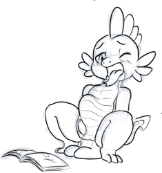 Size: 729x774 | Tagged: explicit, artist:cybermananon, spike, abdominal bulge, ahegao, anal insertion, and then spike was gay, blushing, dildo, dildo sitting, dragon, foalcon, g4, genitals, horsecock dildo, implied gay, imported from derpibooru, insertion, large insertion, magazine, male, masturbation, nudity, one eye closed, open mouth, penis, porn, porn magazine, sex toy, solo, solo male, squatting, tongue out, wingless spike