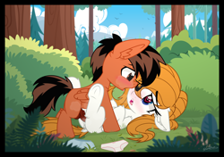 Size: 2200x1547 | Tagged: explicit, artist:sherathoz, oc, anus, balls, colt, colt on filly, commission, duo, duo male and female, female, filly, foal, foalcon, forest, genitals, heart, heart eyes, imported from derpibooru, male, missionary position, nature, nudity, oc only, oc x oc, outdoor sex, outdoors, panties on floor, pegasus, penetration, penis, ponut, pony, sex, shipping, straight, tree, vaginal, vulva, wingding eyes