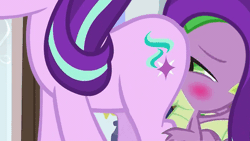 Size: 854x480 | Tagged: questionable, spike, starlight glimmer, a matter of principals, age difference, backing up, cunnilingus, dragon, dragon on pony action, duo, duo male and female, edit, edited screencap, faceful of ass, female, foalcon, g4, gif, horn, imported from derpibooru, interspecies, male, marks for effort, my little pony: friendship is magic, non-animated gif, oral, pony, reversed, screencap, season 6, season 8, sex, ship:sparlight, shipping, softcore, spread wings, straight, the crystalling, unicorn, winged spike, wings