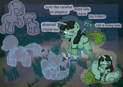 Size: 7016x4961 | Tagged: explicit, artist:doggyurinal, anus, clitoris, drowned, female, filly, foal, foalcon, genitals, horn, imported from derpibooru, minecraft, nudity, ponut, reference sheet, solo, solo female, undead, unicorn, vulva, zombie