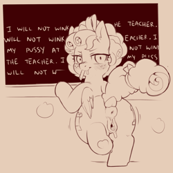 Size: 1200x1200 | Tagged: explicit, artist:cold-blooded-twilight, anatomically correct, anus, blushing, both cutie marks, butt, butt focus, chalk, chalkboard, clitoris, cozy glow, drool, female, filly, foal, foalcon, freckles, g4, genitals, imported from derpibooru, large ponut, looking at you, looking back, looking back at you, monochrome, nudity, pegasus, plot, ponut, pony, presenting, presenting butt, raised hoof, raised tail, seductive, seductive look, seductive pose, sketch, solo, solo female, tail, underhoof, vaginal secretions, vulva, vulvar winking, wings, writing, writing lines