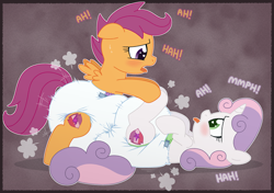 Size: 4547x3200 | Tagged: questionable, artist:fillyscoots42, scootaloo, sweetie belle, abdl, ahegao, air pushed out of diaper, clean diaper, cute, cutealoo, diaper, diaper belle, diaper fetish, diaper grinding, diaper humping, diaper sex, diapered, diapered filly, diaperloo, diasweetes, duo, duo female, female, fetish, filly, foal, foalcon, g4, heart, heart eyes, horn, humping, imported from derpibooru, lesbian, mare, non-baby in diaper, open mouth, panting, pegasus, pony, poofy diaper, ship:scootabelle, shipping, sweat, tail, tail hole, tongue out, unicorn, wingding eyes, wings