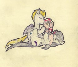 Size: 879x760 | Tagged: questionable, artist:foxtrot3, oc, oc:cupid stunt, oc:phantom light, age difference, bat pony, canon x oc, collar, cunnilingus, earth pony, faceful of ass, facesitting, female, ffm threesome, filly, foal, foalcon, g4, group sex, imported from derpibooru, kiss on the lips, kissing, lesbian, male, mare, mare on filly, octavia melody, oral, pegasus, pony, red mane, sex, shipping, softcore, stallion, stallion on filly, stallion on mare, straight, surprise kiss, surprised, threesome, traditional art, wings, yellow eyes, yellow mane