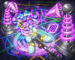 Size: 2761x2225 | Tagged: explicit, artist:qlop, anatomically correct, antenna, blushing, bracelet, choker, clitoris, clothes, collar, complex background, cute, cute porn, cyborg, cyborg pony, dildo, drool, ear piercing, earring, earth pony, electricity, entranced, female, femsub, filly, filly odessa evensong, fishnet clothing, fishnet stockings, foal, foalcon, freckles, fucking machine, future, g5, genitals, goggles, gold, gold bracelet, gold eyelashes, heart, heart freckles, high res, horsecock dildo, hypno eyes, hypnogear, hypnogoggles, hypnosis, hypnotized, imported from derpibooru, insertion, jewelry, latex, latex collar, leg warmers, legwear, machine, magic, mind control, multiple variants, music notes, my little pony: tell your tale, necklace, nudity, odessa evensong, odessabetes, open mouth, piercing, pony, sex toy, slut collar, solo, solo female, spiral, spread legs, spreading, stockings, submissive, swirly eyes, tech control, tesla coil, the petal gala, thigh highs, tongue out, trance, vaginal insertion, vaginal secretions, vulva, younger