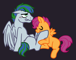 Size: 2000x1592 | Tagged: explicit, artist:vodkamewtwoni, scootaloo, oc, blank flank, blowjob, blushing, canon x oc, commission, derpibooru exclusive, eyes closed, female, filly, foal, foalcon, folded wings, g4, genitals, imported from derpibooru, lidded eyes, nudity, oral, pegasus, penis, pony, sex, shipping, simple background, unnamed oc, wings, ych result