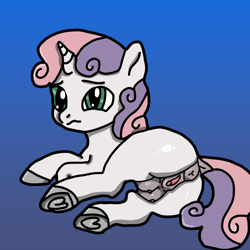 Size: 1024x1024 | Tagged: explicit, artist:background_pon3, sweetie belle, alternate version, anatomically correct, anatomically incorrect, anatomically incorrect crotchboobs, anus, butt, clitoris, crotchboobs, dock, female, filly, foal, foalcon, frog (hoof), g4, genitals, gradient background, green eyes, horn, imported from derpibooru, lying down, nipples, nudity, on side, plot, ponut, pony, solo, solo female, sweetie butt, tail, teats, underhoof, unicorn, unsure, vulva, vulvar winking