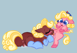 Size: 980x679 | Tagged: explicit, artist:rosequartzhearts, oc, oc:golden rust, oc:rosegold, age difference, anus, clothes, cunnilingus, earth pony, female, filly, foal, foalcon, genitals, imported from derpibooru, incest, jewelry, lesbian, mare, mare on filly, mother and child, mother and daughter, necklace, nudity, oc only, oral, pearl necklace, pegasus, ponut, pony, sex, simple background, socks, tiara, vaginal secretions, vulva