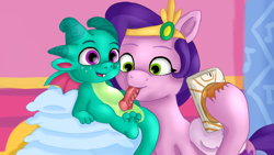 Size: 1920x1080 | Tagged: explicit, artist:jbond, baby, baby dragon, babycon, blowjob, cellphone, cute, cute porn, dragon, dragon dick, duo, duo male and female, female, foalcon, g5, genitals, imported from derpibooru, indoors, interspecies, jewelry, male, mane melody, mare, my little pony: a new generation, nudity, open mouth, oral, pegasus, penis, phone, pillow, pillow pile, pipp petals, pony, pony on dragon action, regalia, selfie, sex, sparky sparkeroni, straight, unshorn fetlocks, wings