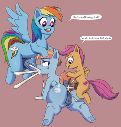 Size: 3822x4000 | Tagged: explicit, artist:nirstormlord, rainbow dash, scootaloo, anal, anal creampie, anatomically correct, anus, blowjob, creampie, cum, cum in mouth, cum inflation, cumming, dialogue, female, foal, foalcon, futa, futa on female, futa rainbow dash, futa scootaloo, g4, group sex, imported from derpibooru, impossibly large vulva, incest, infidelity, inflation, intersex, mother and child, mother and daughter, nudity, oral, oral creampie, orgasm, pegasus, penetration, ponut, pony, raincest, sex, ship:windydash, ship:windyscoots, shipping, simultaneous orgasm, speech bubble, spitroast, threesome, vulva, windy whistles, wings