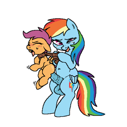Size: 500x500 | Tagged: explicit, grimdark, artist:myra, rainbow dash, scootaloo, abuse, ahegao, ambiguous penetration, asphyxiation, balls, belt, bipedal, blank flank, choking, cock lift, duo, emanata, female, filly, foal, foalcon, futa, futa on female, futa on filly, futa rainbow dash, g4, genitals, imported from derpibooru, intersex, nonconsensual, nudity, open mouth, pegasus, penetration, penis, pony, rainbow dash raping scootaloo, rape, scootabuse, sex, shaking, struggling, sweat, sweatdrop, tongue out, wings