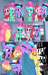 Size: 1989x3072 | Tagged: explicit, artist:anonymousandrei, comic:life of li'l cheese, assisted exposure, azure velour, balls, bipedal, blushing, clothes, colt, comic, derpibooru exclusive, earth pony, embarrassed, embarrassed nude exposure, erection, exposure, female, flashdancer, foal, foalcon, g4, genitals, imported from derpibooru, li'l cheese, male, mare, nudity, older, older azure velour, older flashdancer, older pacific glow, pacific glow, penis, pony, precum, reacting to nudity, semi-anthro, step-parent and step-child, stepmother, sweat, talking