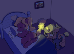 Size: 1434x1042 | Tagged: explicit, artist:bobblygobbly, oc, oc:polar wind, oc:storm cloud, alicorn, anus, bed, dark, drool, duo, duo female, eyes closed, female, fetish, filly, foal, foalcon, genitals, glasses, imported from derpibooru, incest, indoors, inviting, magic, mother and child, mother and daughter, nervous, night, nudity, oc only, pegasus, picture frame, pillow, ponut, sleeping, somnophilia, sweat, telekinesis, vulva