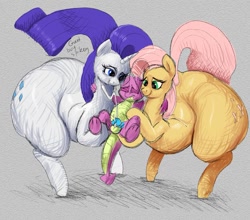 Size: 920x811 | Tagged: explicit, artist:parumpi, fluttershy, rarity, spike, age difference, balls, bdsm, bipedal, bipedal leaning, bottom heavy, chastity, chastity cage, cum, cum while chaste, cumming, dragon, earth pony, earth pony fluttershy, female, foalcon, g4, genitals, good boy, gray background, holding, horn, huge butt, imported from derpibooru, impossibly large butt, large butt, leaning, lucky bastard, male, malesub, nudity, orgasm, pony, race swap, ship:flutterspike, ship:sparity, shipping, simple background, spike gets all the mares, spontaneous orgasm, straight, submissive, trio, unicorn, wingless