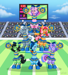 Size: 2019x2247 | Tagged: questionable, artist:aquaeagle, diamond tiara, silver spoon, oc, oc:filly anon, abdl, accidental exposure, accidental flashing, annoyed, background pony, belly, belly button, bipedal, black hair, black mane, black tail, blue body, blue coat, blue fur, blue sky, blushing, bobcut, bored, bow, bra, braid, camera flashes, cheering, cheerleader, cheerleader outfit, clothes, cloud, crop top bra, crotch shot, crowd, crown, dancing, diaper, diaper fetish, diaper tiara, diaper under clothes, diapered, ear fluff, earth pony, earth pony oc, embarrassed, embarrassed underwear exposure, exposure, eyelashes, eyes closed, female, females only, fetish, filly, foal, foalcon, football field, g4, glasses, grass, gray body, gray coat, gray fur, gray hair, gray mane, gray tail, green body, green coat, green eyes, green fur, grin, hair bow, happy, humiliation, imported from derpibooru, jewelry, kettle corn, legwear, long socks, looking down, looking up, messy, messy diaper, midriff, miniskirt, multicolored hair, multicolored mane, multiple characters, non-baby in diaper, one eye closed, one eye open, open mouth, orange body, orange coat, orange fur, outdoors, padded, pampers, pegasus, performance, petunia paleo, pigtails, pink body, pink coat, pink fur, pissing, pom pom, pony, pony pyramid, ponytail, poop, pooping, poopy diaper, public, public humiliation, purple body, purple coat, purple eyes, purple fur, purple hair, purple mane, purple tail, regalia, revealing clothing, scat, scoreboard, semi-anthro, short hair, short shirt, skirt, sky, smiling, socks, stadium, standing, striped mane, striped tail, tail, thicc thighs, thigh highs, thighs, tiara, underwear, uniform, uniform fetish, upskirt, urine, voyeur, voyeurism, wall of tags, watching, watersports, wet diaper, wetting, white diaper, white hair, white mane, white tail, wind sprint, wink, worried