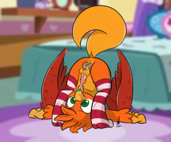 Size: 2737x2281 | Tagged: explicit, artist:hopefulsparks, oc, oc:amber wing, anatomically incorrect, anus, ass up, balls, blurry background, butt, canine vulva, cel shading, chibi, clothes, colored, commission, cute, cute porn, face down ass up, female, flat colors, fluids, foalcon, frontbend, futa, futa oc, g4, griffon, griffon oc, head between legs, herm, high res, imported from derpibooru, indoors, intersex, knot, knotted penis, nudity, oc only, out of focus, penis, plot, precum, shading, shiny, signature, simplistic anus, socks, solo, solo futa, solo herm, striped socks, tongue out, underhoof, vaginal secretions, vulva, ych result