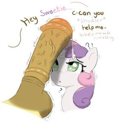 Size: 1194x1224 | Tagged: explicit, artist:bobblygobbly, fluttershy, sweetie belle, :o, confused, cum, dialogue, dripping precum, facial, female, filly, foal, foalcon, futa, futa fluttershy, g4, horn, horsecock, imminent rape, imminent sex, imported from derpibooru, intersex, lesbian, lidded eyes, looking up, nudity, offscreen character, open mouth, pegasus, penis, pony, precum, question mark, ship:flutterbelle, shipping, unicorn, vein, veiny cock