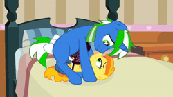 Size: 1920x1080 | Tagged: explicit, artist:momoiro-kun, oc, oc:steel spark, age difference, animated, balls, bed, bedroom eyes, blanket, bow, canon x oc, clothes, creampie, cum, cumming, duo, duo male and female, eyes closed, female, filly, fishnet clothing, fishnet stockings, foal, foalcon, g4, horn, imported from derpibooru, indoors, legwear, male, mating press, missionary position, nightstand, no sound, nose to nose, nudity, on bed, peachy pie, penetration, penis, pillow, pony, sex, shipping, show accurate, show accurate porn, stallion, stockings, straight, tail, tail bow, thigh highs, unicorn, vaginal, vaginal creampie, vulva, webm