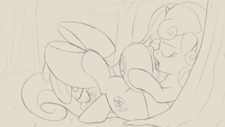 Size: 3212x1807 | Tagged: explicit, artist:dtcx97, apple bloom, sweetie belle, anus, apple bloom's bow, bloom butt, blushing, bow, butt, cunnilingus, dock, duo, duo female, earth pony, eyes closed, female, filly, filly on filly, foal, foalcon, g4, hair bow, horn, imported from derpibooru, lesbian, licking, lineart, monochrome, nudity, oral, outdoor sex, outdoors, ponut, pony, sex, ship:sweetiebloom, shipping, sketch, tail, the cmc's cutie marks, tongue out, tree, unicorn, vulva