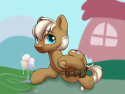Size: 4000x3000 | Tagged: explicit, artist:dumbwoofer, anus, balls, colt, dark genitals, dock, ear fluff, earth pony, erection, foal, foalcon, food, g4, hoof heart, horsecock, ice cream, imported from derpibooru, lickety split, looking at you, lying down, male, medial ring, nudity, on side, outdoors, penis, pony, prone, raised leg, solo, solo male, tail, underhoof
