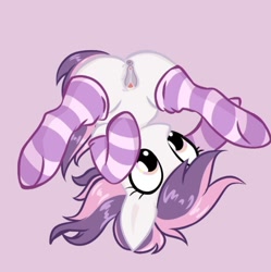 Size: 752x754 | Tagged: explicit, artist:barbariska, artist:illuminatiums, oc, oc:sweetieck dreams, anonymous artist, broom, butt, clothes, colored hooves, cute, eyelashes, female, filly, foal, foalcon, g4, hooves, horn, imported from derpibooru, not sweetie belle, nudity, oc only, orange eyes, pony, simple background, socks, solo, solo female, spread legs, spreading, striped socks, tail, two toned mane, two toned tail, unicorn, unicorn horn, upside down, vulva