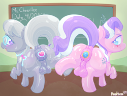 Size: 3200x2400 | Tagged: explicit, artist:headhazed, diamond tiara, silver spoon, anal insertion, anus, backsack, balls, blushing, buttplug, earth pony, female, filly, foal, foalcon, futa, futa diamond tiara, futa silver spoon, g4, horn, imported from derpibooru, indoors, insertion, intersex, jeweled buttplug, large ponut, looking at you, nudity, ponut, presenting, sex toy, sweat