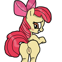 Size: 1024x1024 | Tagged: explicit, artist:background_pon3, apple bloom, bloom butt, blushing, bow, butt, buttcheeks, embarrassed, female, filly, foal, foalcon, g4, hair bow, imported from derpibooru, looking back, nudity, pony, simple background, solo, solo female, transparent background, vulva