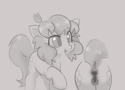 Size: 2500x1800 | Tagged: explicit, artist:mushy, oc, oc:pea, anus, both cutie marks, butt, dark genitals, dock, earth pony, female, filly, foal, foalcon, hooves, imported from derpibooru, nudity, oc only, ponut, pony, shading, sketch, solo, solo female, tail, vulva